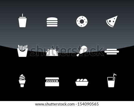 Fast food icons on black background. See also vector version.