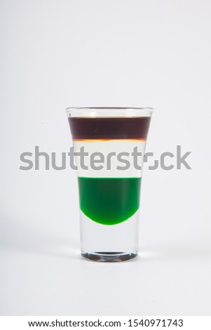 Set of alcohol shots for the company.photo on white background for bar and restaurant menus.