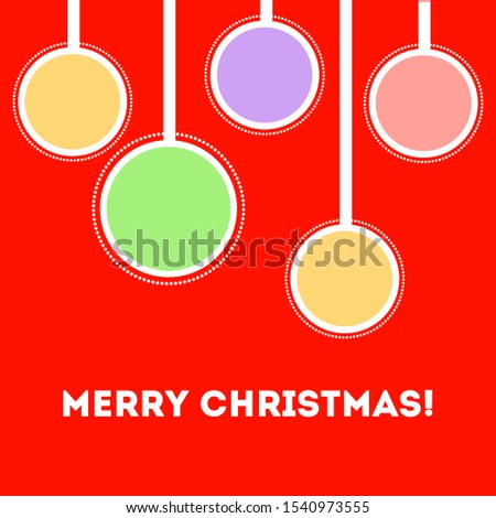 Merry Christmas and Happy New Year card on a red background in a flat style.  Vector
