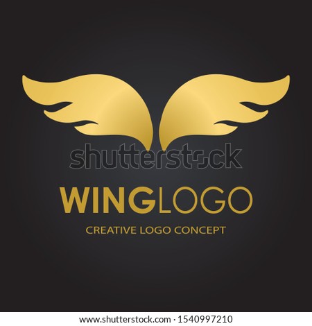 Abstract simple gold wings logo. Vector logotype icon. Illustration isolated on black background