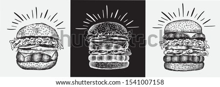 Hand drawn illustration of burger for menu.