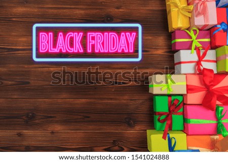 gift box on a wooden background top view. Black friday sale- Image 