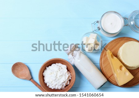 set of dairy products on the table top view.
 Royalty-Free Stock Photo #1541060654