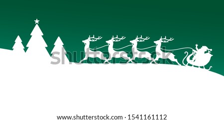 To The Left Running Christmas Sleigh With Forest Dark Green Background