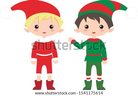 Cute and funny Christmas elf. Flat element for holiday greeting card