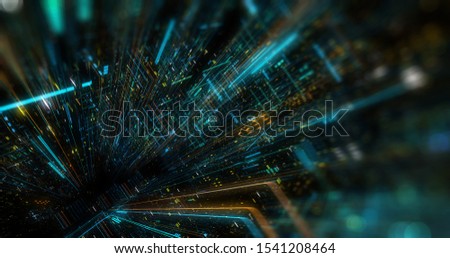 Flying futuristic central processing unit. electronic circuitry within a computer that carries out the instructions of a computer program performing arithmetic, logic, controlling. 3D rendering