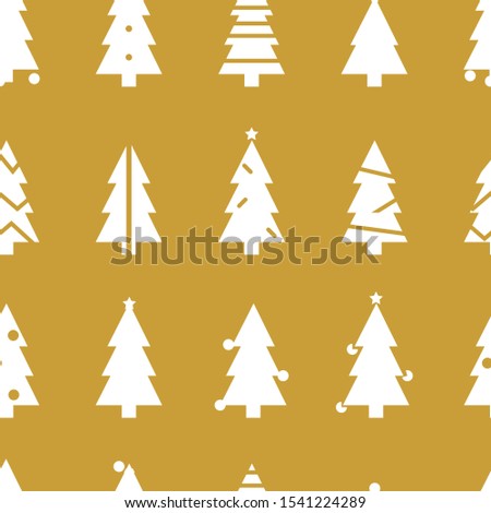 Simple Christmas seamless pattern with Christmas trees. Retro textile collection. On golden background