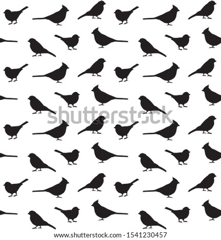 Vector seamless pattern of little birds silhouette isolated on white background