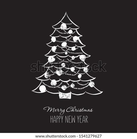 Christmas tree. Merry Christmas poster.  Hand drawn illustration.