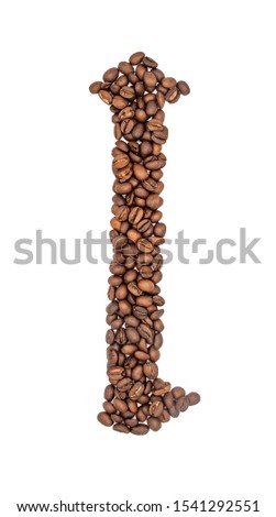 Coffee seeds font, English alphabet of Coffee seeds isolated on white background with clipping path. Letter L symbol made from Coffee seeds.