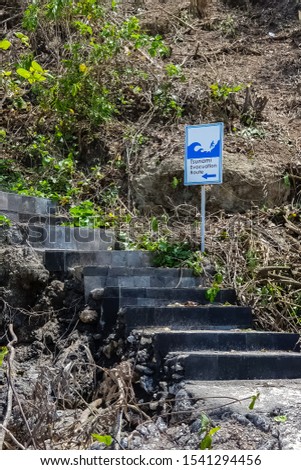 Day view on staircase for delivery of tourists on Karma beach on Bali, Indonesia