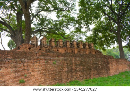 The old city wall in the ancient palace of Ayutthaya. Ayutthaya old city is a world heritage site.