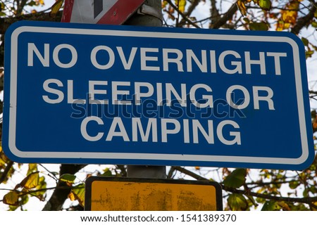 No Overnight Sleeping Or Camping sign