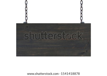 vintage blank wood sign board on chains with space for text isolated on white background