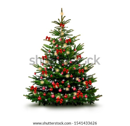Shiny Decorated christmas tree with christmas baubles