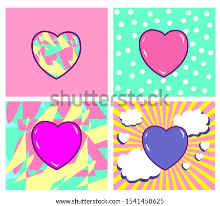 Valentines multicolor sticker set with hearts.