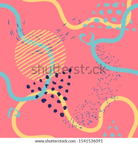 Seamless pattern with abstract ornament forms. Abstract Painted texture with ink splatter. Bright grunge minimalistic seamless pattern. Art for fabric, textile, fashion, print. 