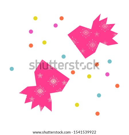 Christmas cracker clip art with confetti vector. Ripped xmas gift candy package.