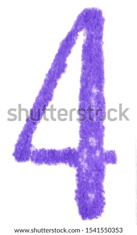 Digit number 4 printed blue ink stamp isolated on white background
