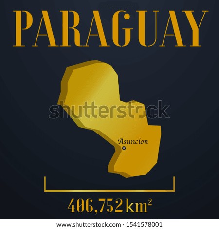 American Paraguay golden 3d solid country outline silhouette, realistic piece of world map template, for infographic, vector illustration, isolated object, background. From countries set