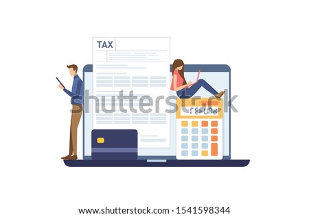 Online Refund Tax payment. Filling tax form. TAX refund concept. Vector illustration flat design style. Royalty-Free Stock Photo #1541598344