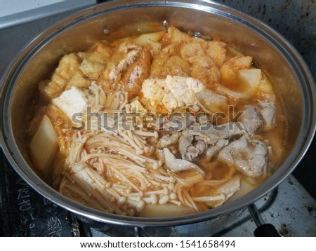 A homemade kimchi hot pot.