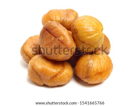 chinese food, peeled roasted chestnut on white background Royalty-Free Stock Photo #1541665766