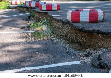Ground subsidence dangerous traffic on the road