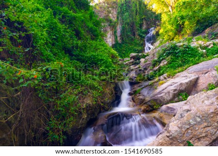 Landscape of waterfall, Stone, Water, Trees, Nature in forest in Chiang mai of Thailand.