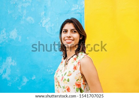 Portrait of Mexican latin woman, young happy girl in Mexico Hispanic Female Royalty-Free Stock Photo #1541707025