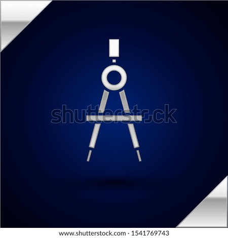 Silver Drawing compass icon isolated on dark blue background. Compasses sign. Drawing and educational tools. Geometric instrument.  Vector Illustration