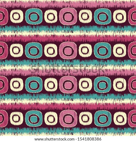 Seamless abstract pattern in scribble style with the image of oval geometric shapes and stripes.
