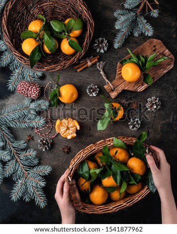 Christmas atmosphere Christmas tree mandarin oranges giftschristmas still life