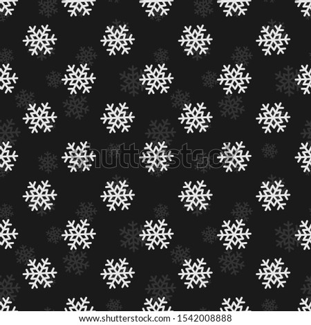 Vector seamless pattern with simple snowflakes on black background. Winter design for greeting card, gift box, wallpaper, fabric, web design.
