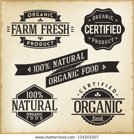 Vector Collection of Monoprint Vintage Labels for Organic Food Product