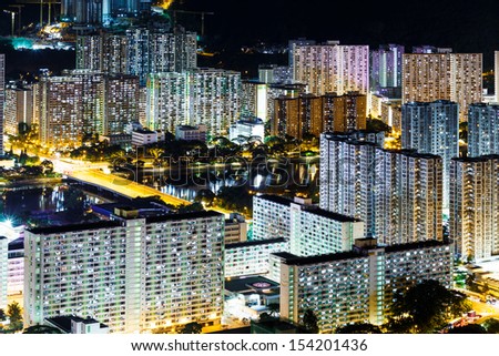 Public housing in Hong Kong at night