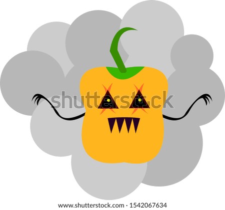 ghost pumpkin on a gray smoke background concept of mysticism and halloween