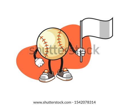 Baseball hold white flag cartoon. Mascot Character vector.