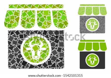 Livestock farm mosaic of rough items in different sizes and shades, based on livestock farm icon. Vector abrupt items are combined into composition. Livestock farm icons collage with dotted pattern.