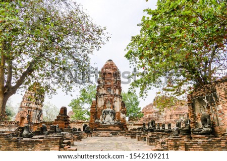 Beautiful photo of Ayutthaya Buddha Temple Ruins taken in thailand , Beautiful Background digital image