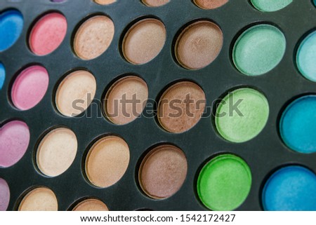 Palette of colored eyeshadows, close-up