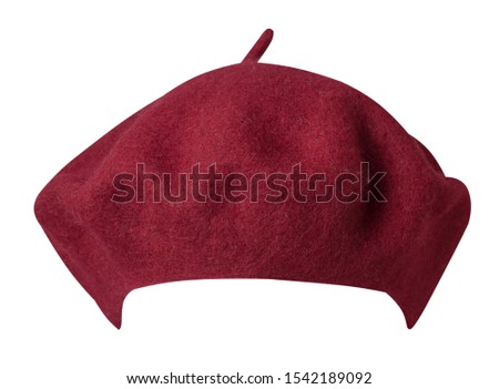 red beret isolated on white background. hat female beret front view .