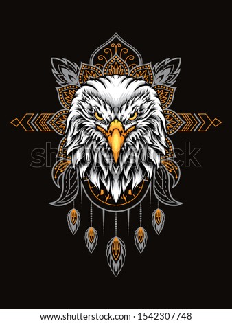 Eagle head vector illustration with mandala as the background ornament, suitable for apparel merchandise, t-shirt or outerwear.