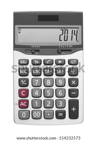 Happy New Year 2014 on Silver Calculator, isolated included clipping path Royalty-Free Stock Photo #154232573