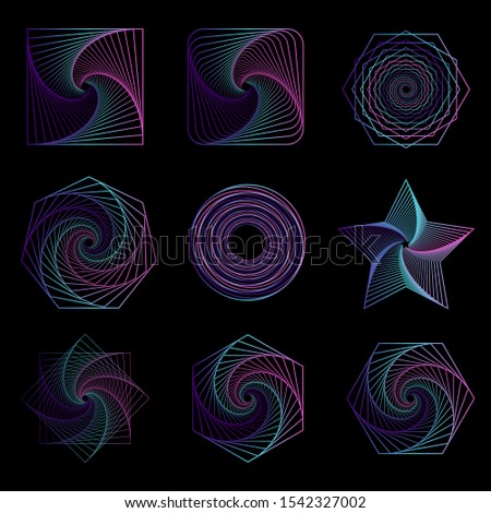 Nine fine samples of gradiented warped shapes