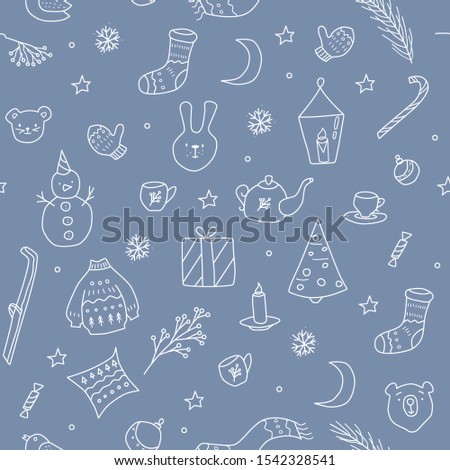 Hand drawn christmas seamless vector pattern. Doodle illustration.
