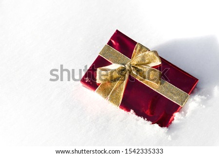 The red gift lying on the snow