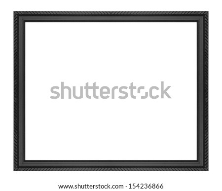Old black vintage wooden frame isolated white background.