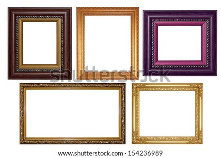 Old vintage wooden frame isolated white background.