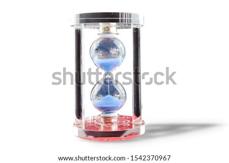 Transparent sand hourglass on white background